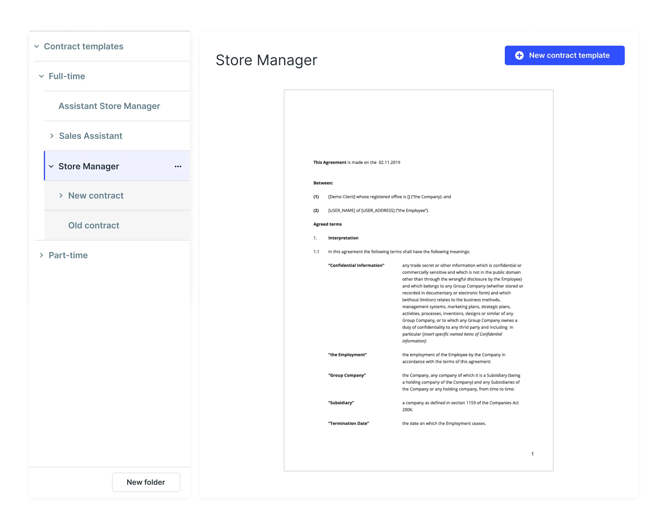 User contract interface