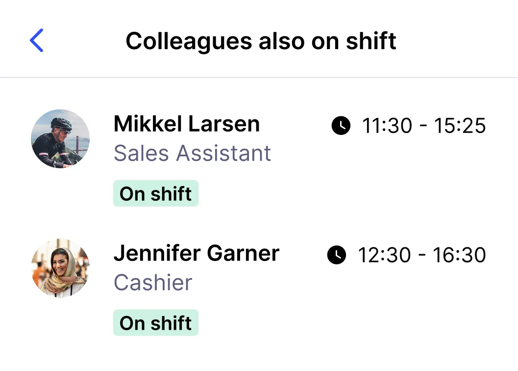 Shift details interface