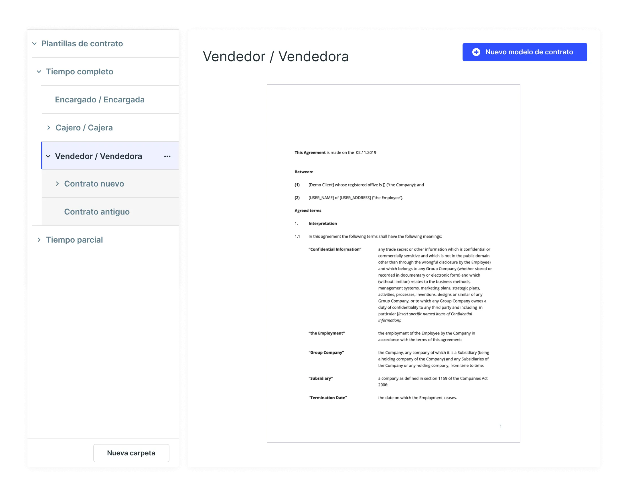 User contract interface