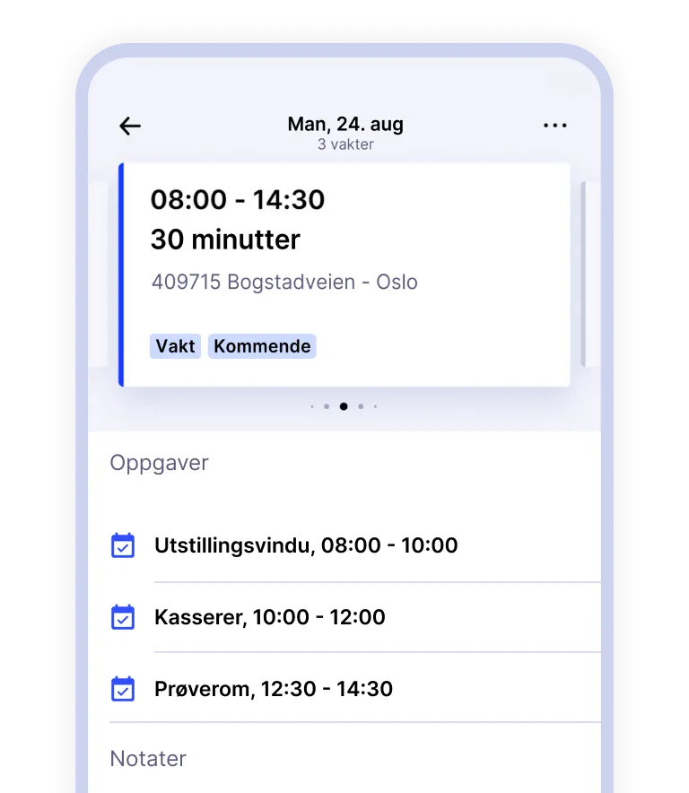 Shift tasks app interface