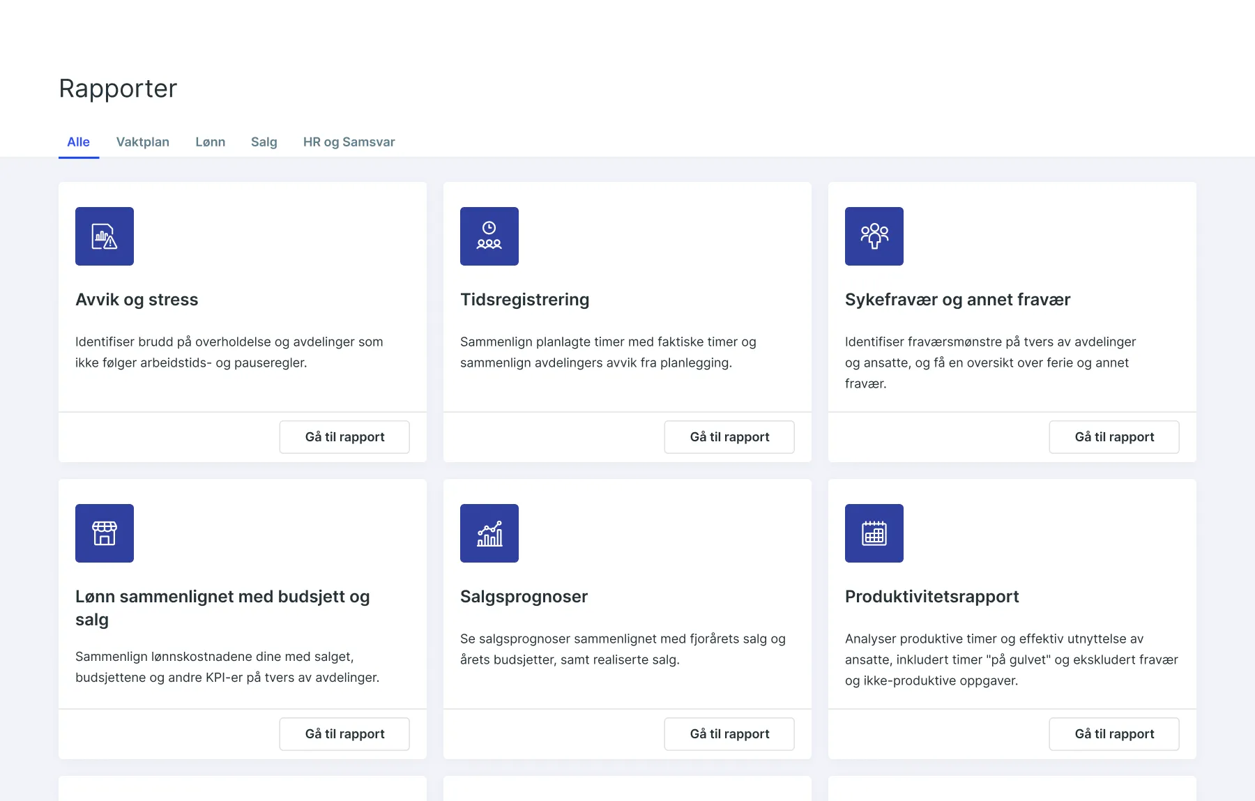 Interface of SameSystem reports hub