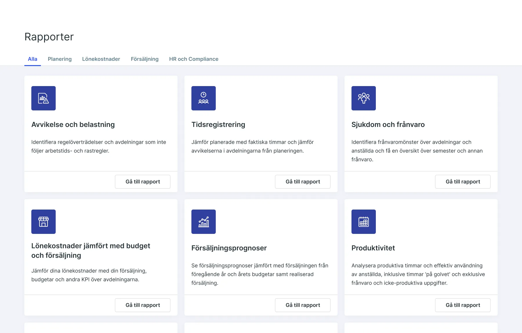 Interface of SameSystem reports hub